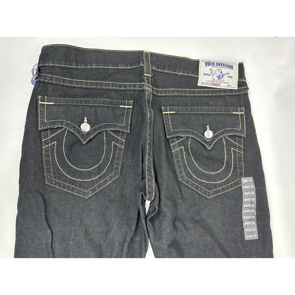 True Religion Men's Jeans Black Redfield Park Straight Size 38x33 Flap‎ Pocket